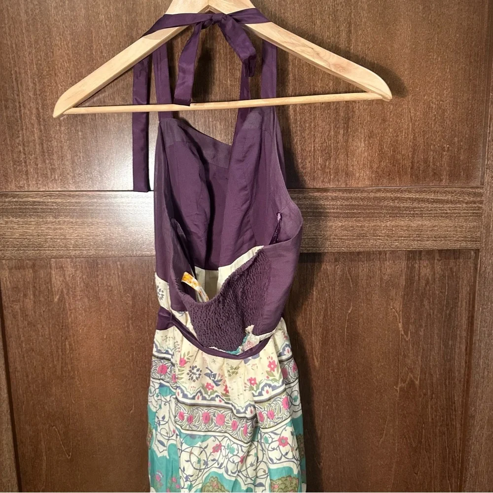 Anthropologie Maeve Purple and Cream Halter Midi Dress - Picture 5 of 8